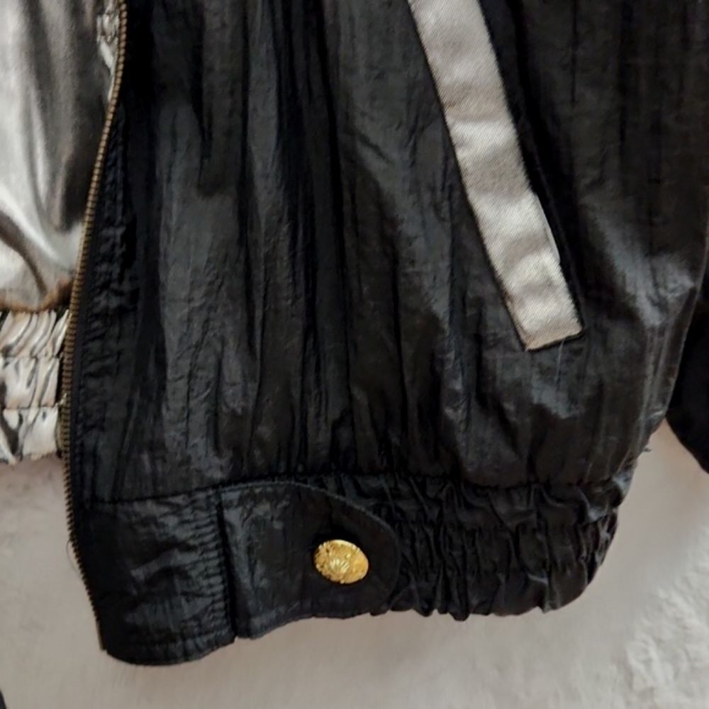 *Vintage Reversible Black Metallic Windbreaker Jacket Full Zip Oversized - Picture 4 of 11